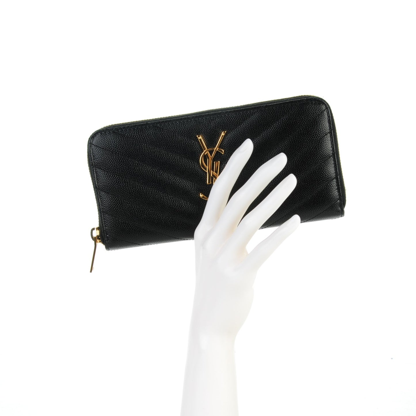 Grain De Poudre Matelasse Chevron Monogram Zip Around Wallet Black