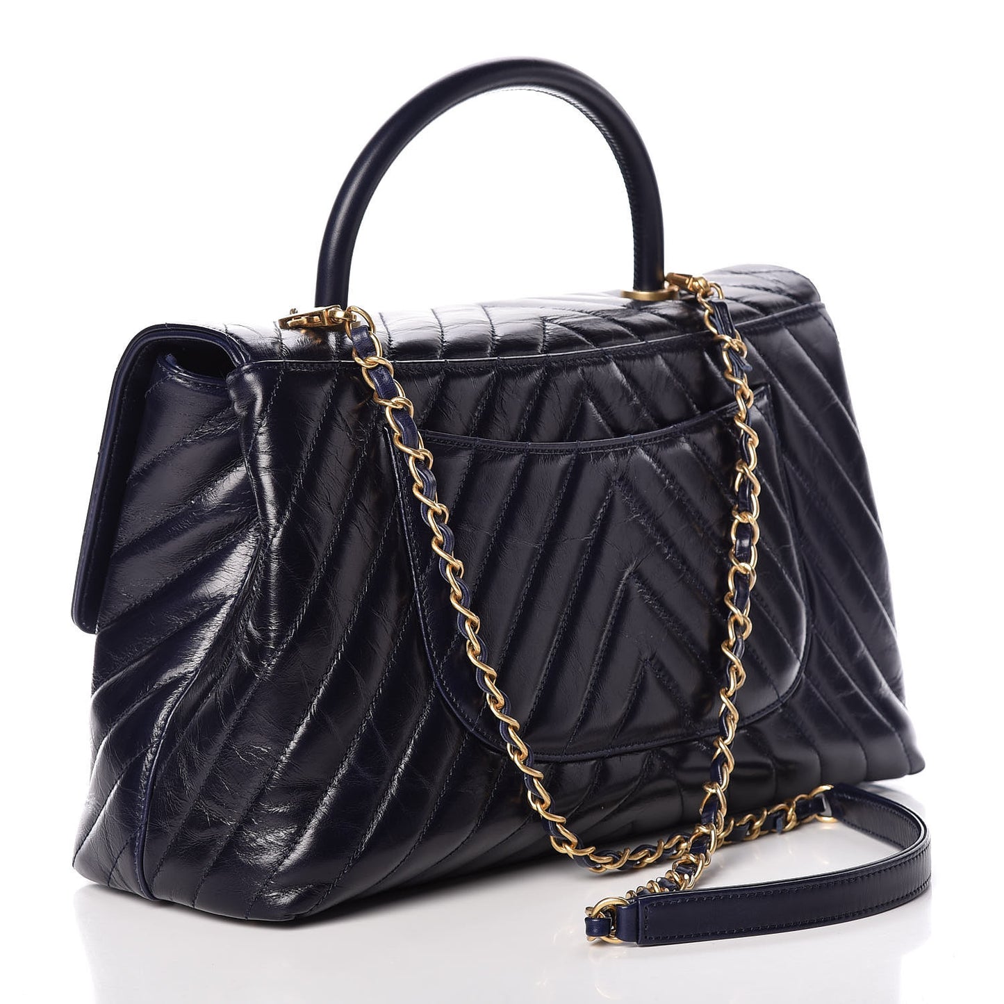 Calfskin Chevron Quilted Medium Coco Handle Flap Blue