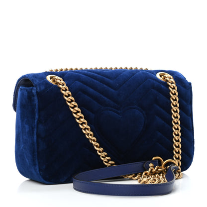 Gucci Velvet Matelasse Deer Embroidered Small GG Marmont Shoulder Bag Cobalt 3 of 8
