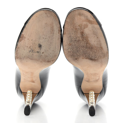 Chanel Patent Calfskin Cap Toe CC Pearl Pumps 37.5 Black 5 of 7