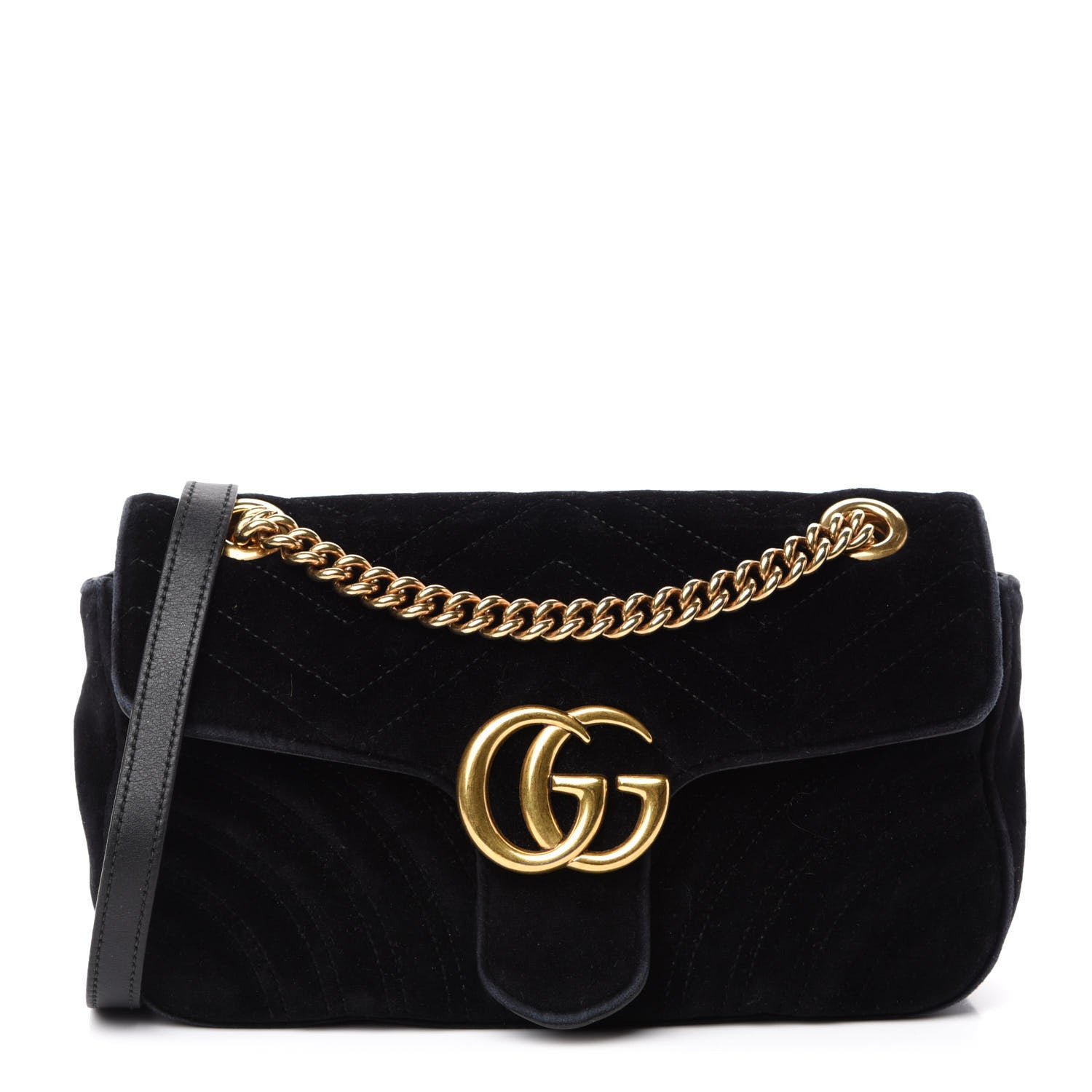 Gucci Velvet Matelasse Small GG Marmont Shoulder Bag Black 1 of 14