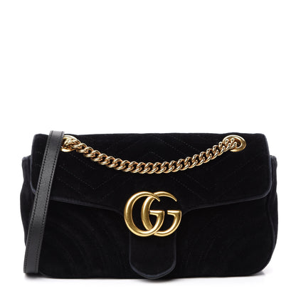 Gucci Velvet Matelasse Small GG Marmont Shoulder Bag Black 1 of 14