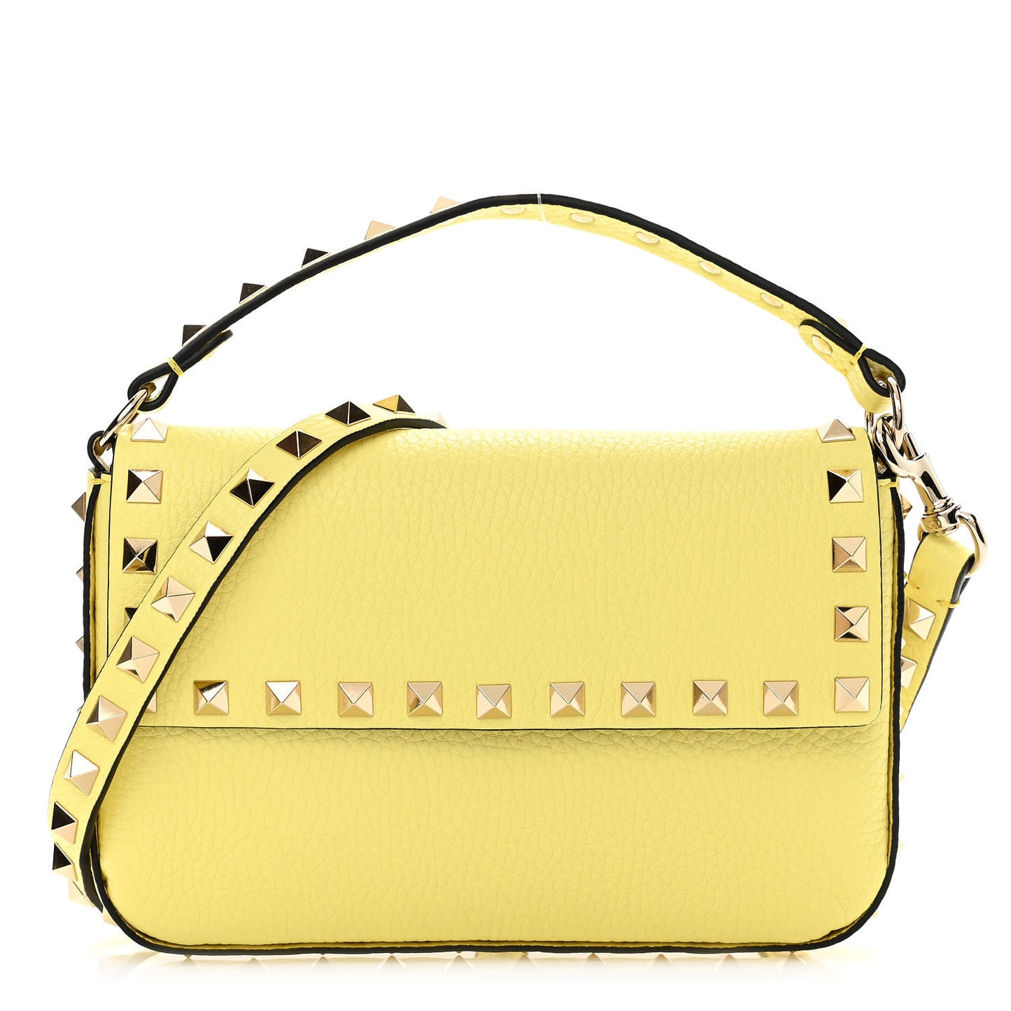 Grainy Calfskin Rockstud Crossbody Pouch Lime Sorbet