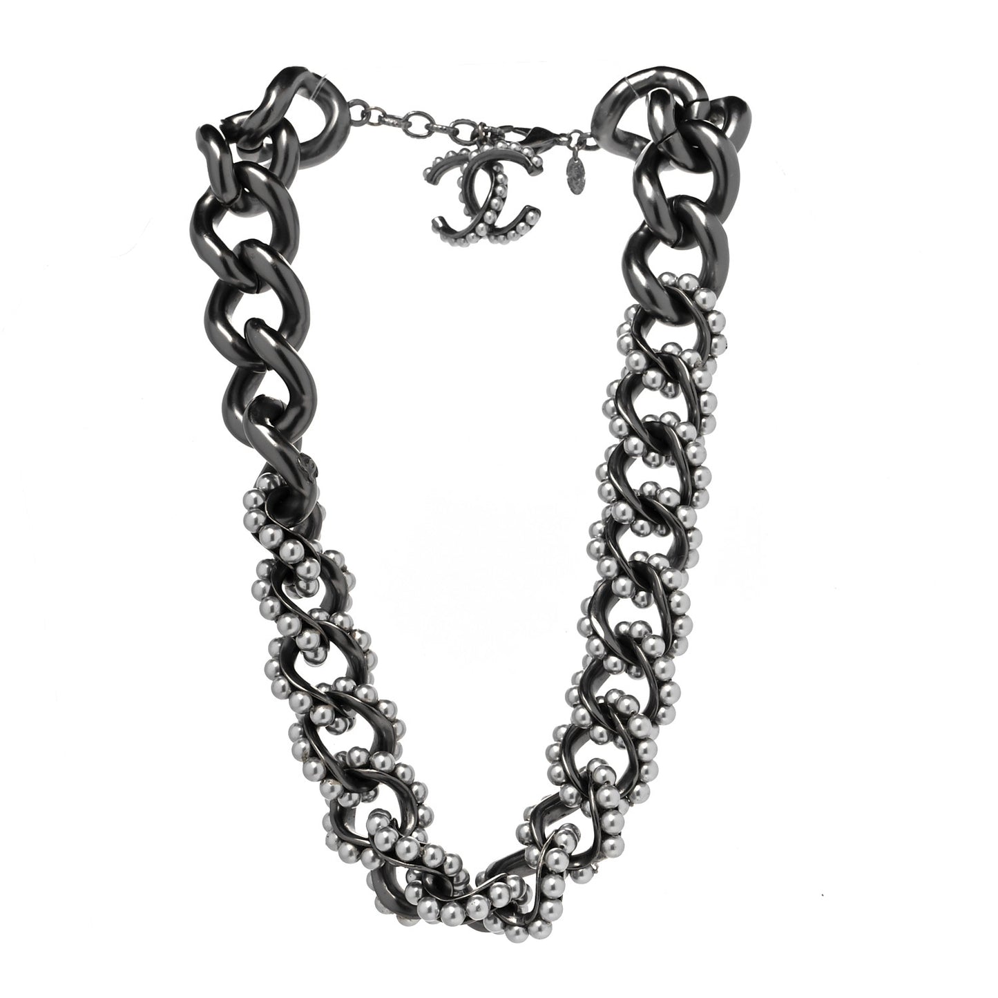 Ruthenium Pearl CC Chain Short Necklace Grey