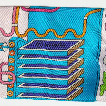 Hermes Silk La Maizeon De Carres Twilly Bleu Azur Marine Rose Indien 5 of 5
