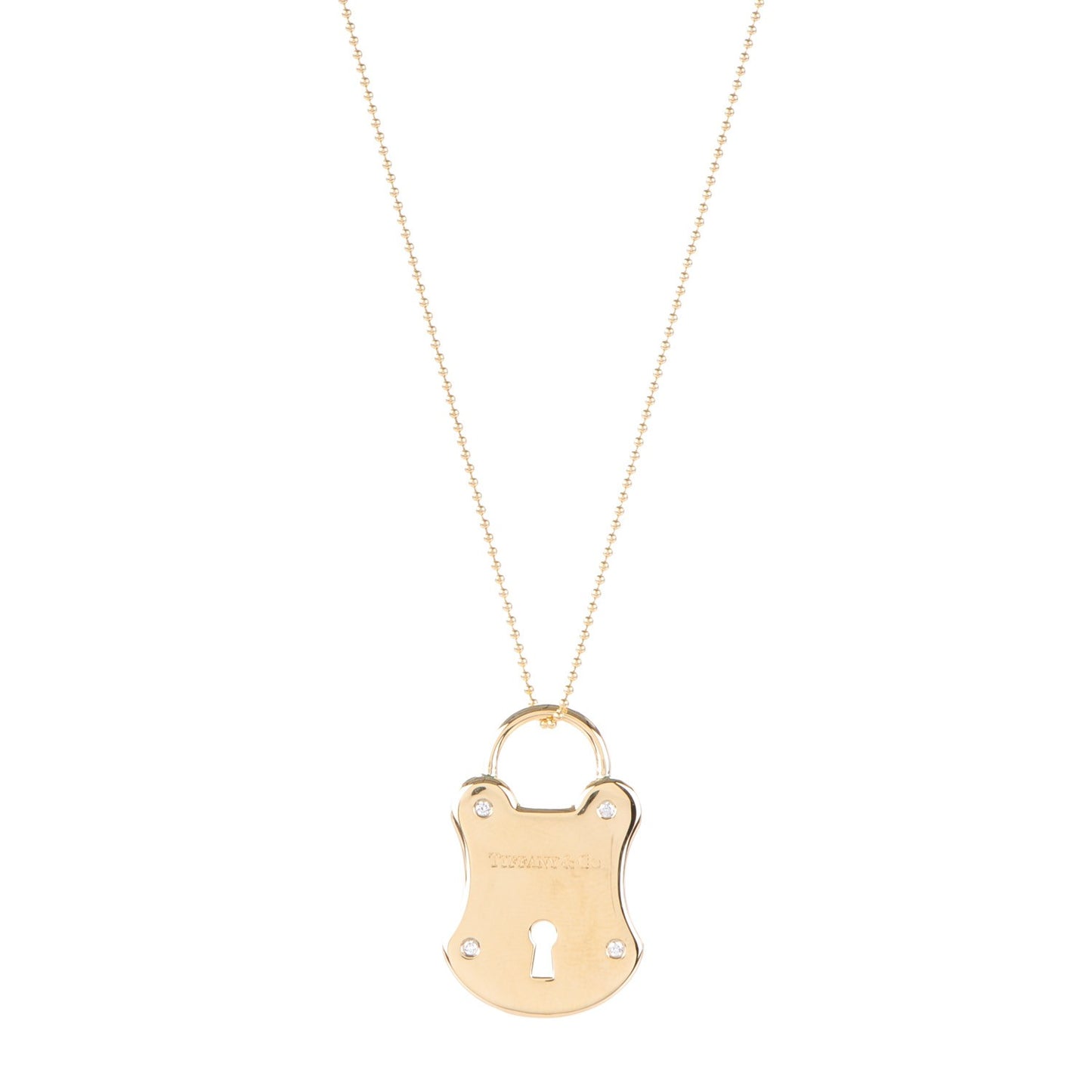 18K Yellow Gold Diamond Emblem Lock Pendant Necklace
