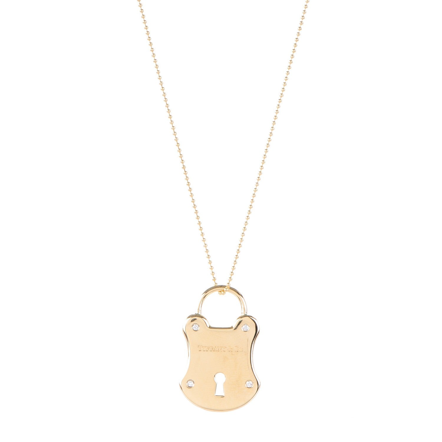 Tiffany 18K Yellow Gold Diamond Emblem Lock Pendant Necklace 1 of 7
