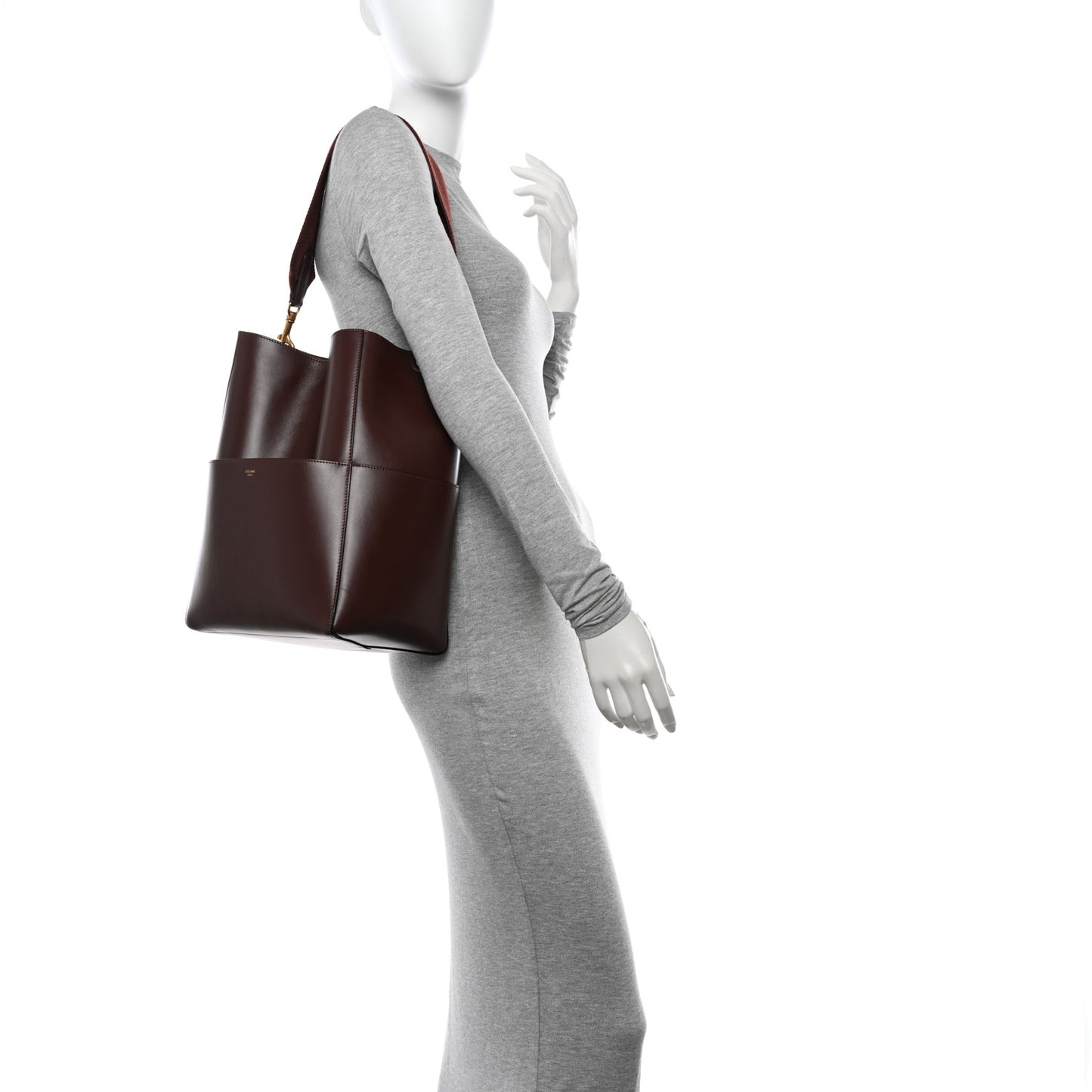 Natural Calfskin Sangle Bucket Bag Seau Wine