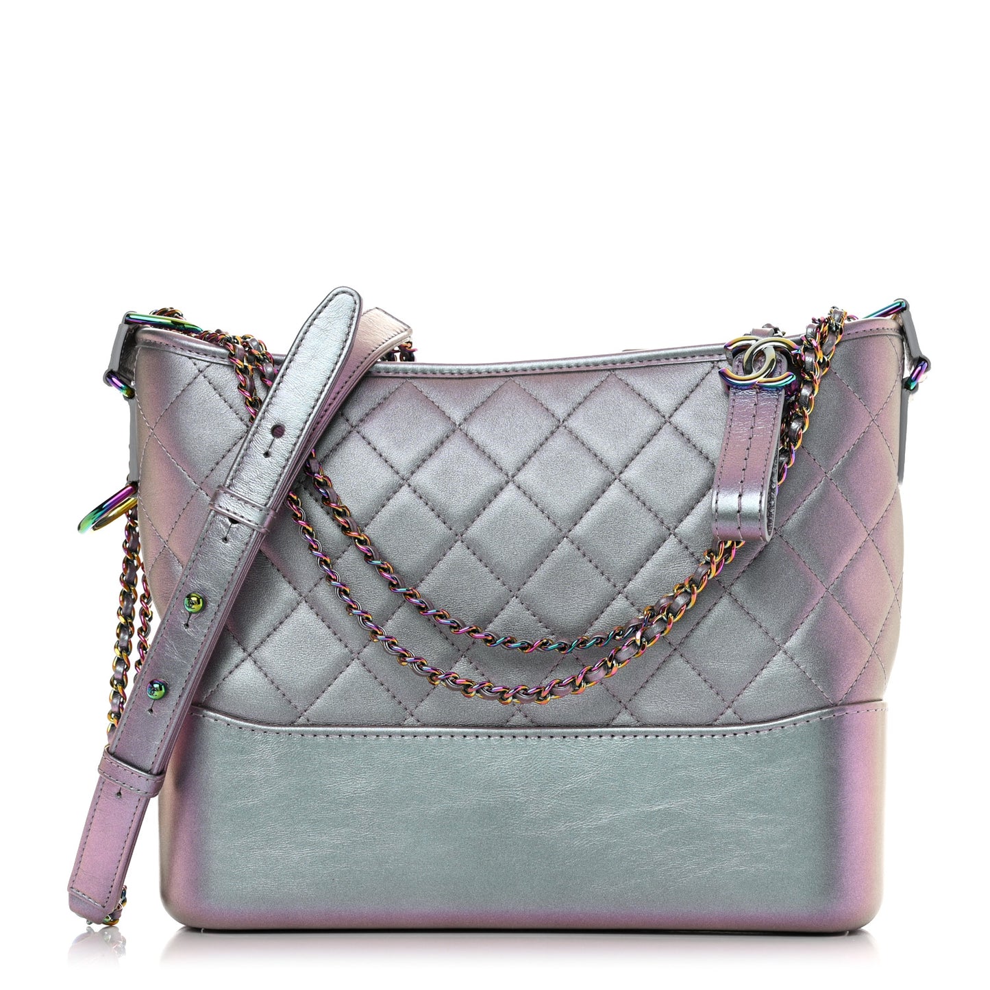Iridescent Lambskin Calfskin Quilted Medium Gabrielle Hobo Light Purple