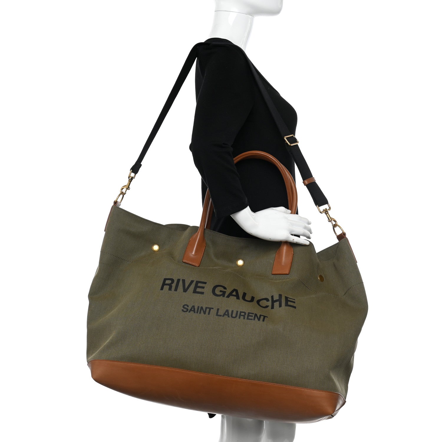 Saint Laurent Linen Calfskin Rive Gauche Maxi Tote Kaki Brown 2 of 9