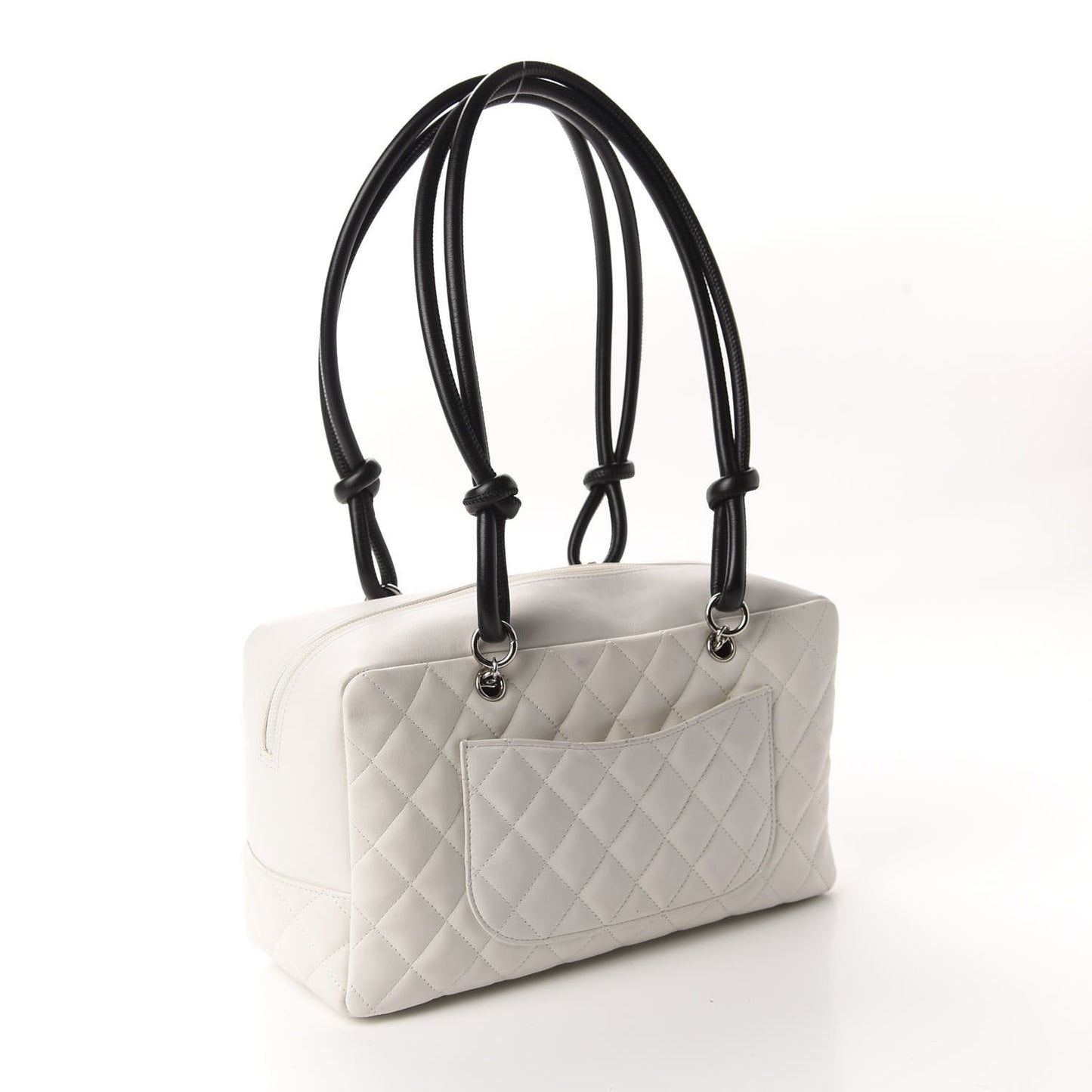Calfskin Quilted Large Cambon Bowler White Black
