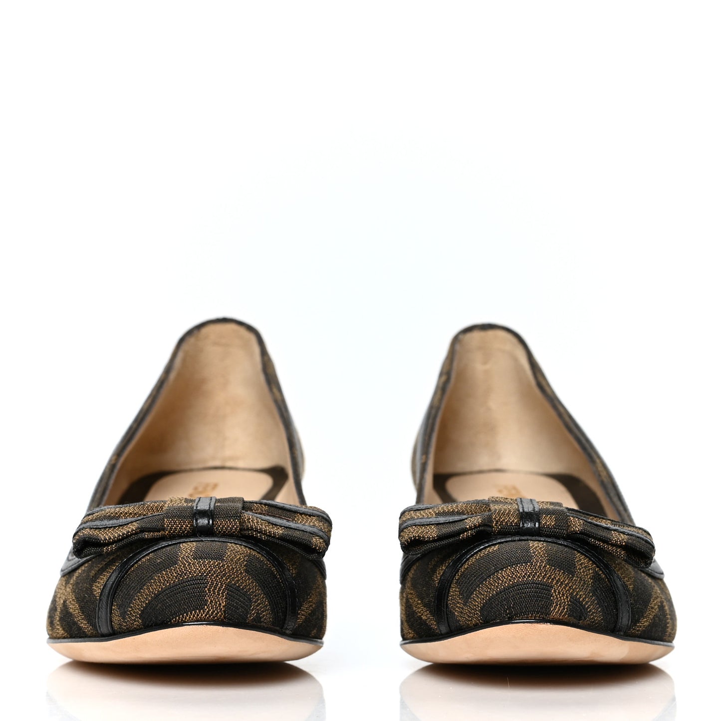 Canvas FF Calfskin Bow Wedge Mules 36 Tobacco Moro