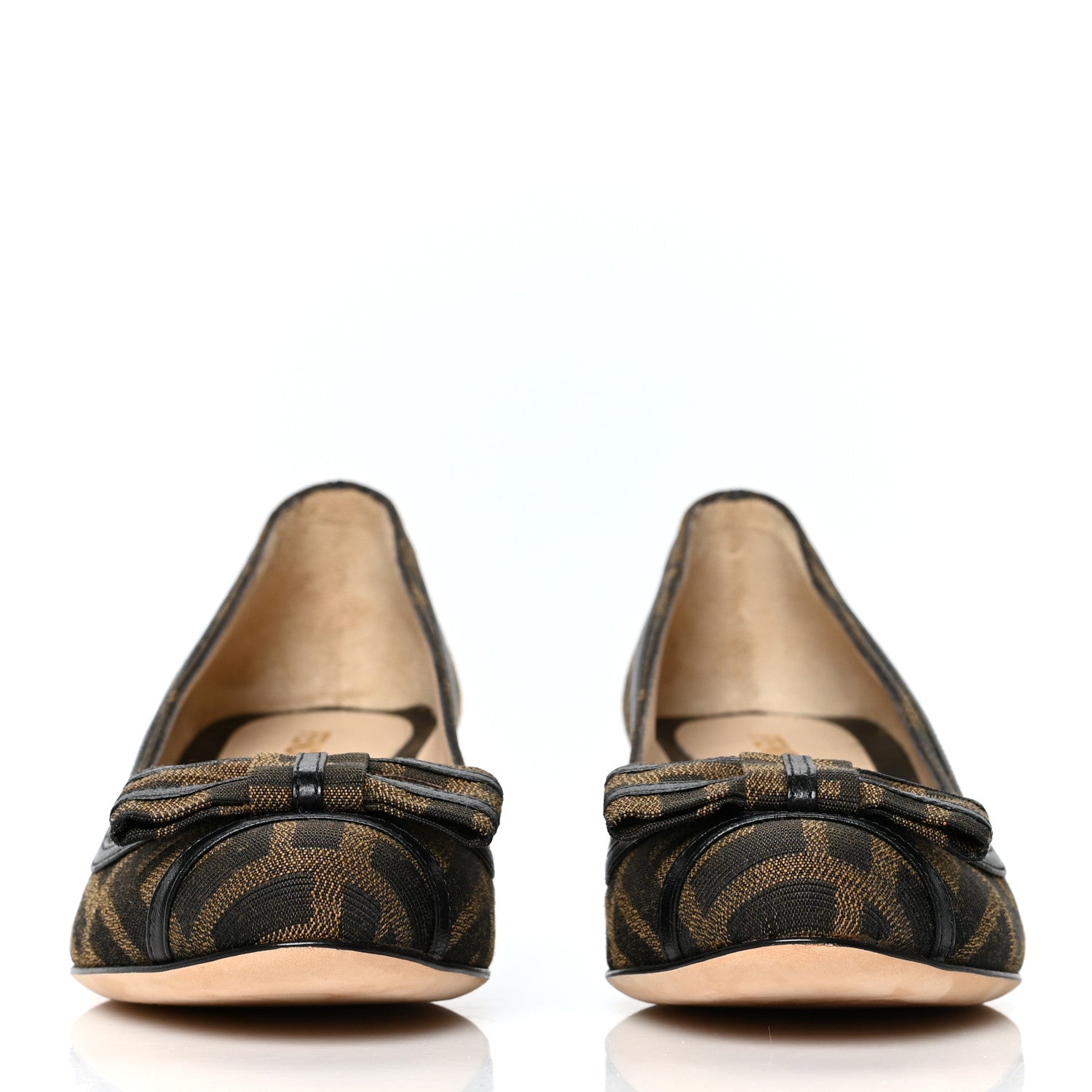 Fendi Canvas FF Calfskin Bow Wedge Mules 36 Tobacco Moro 2 of 7