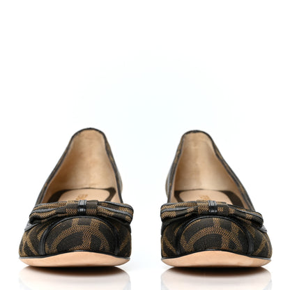 Fendi Canvas FF Calfskin Bow Wedge Mules 36 Tobacco Moro 2 of 7