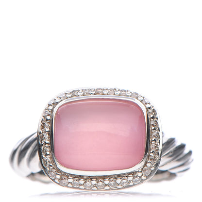 David Yurman Sterling Silver Diamond Rose Quartz 10mm Noblesse Ring 52 6 1 of 5
