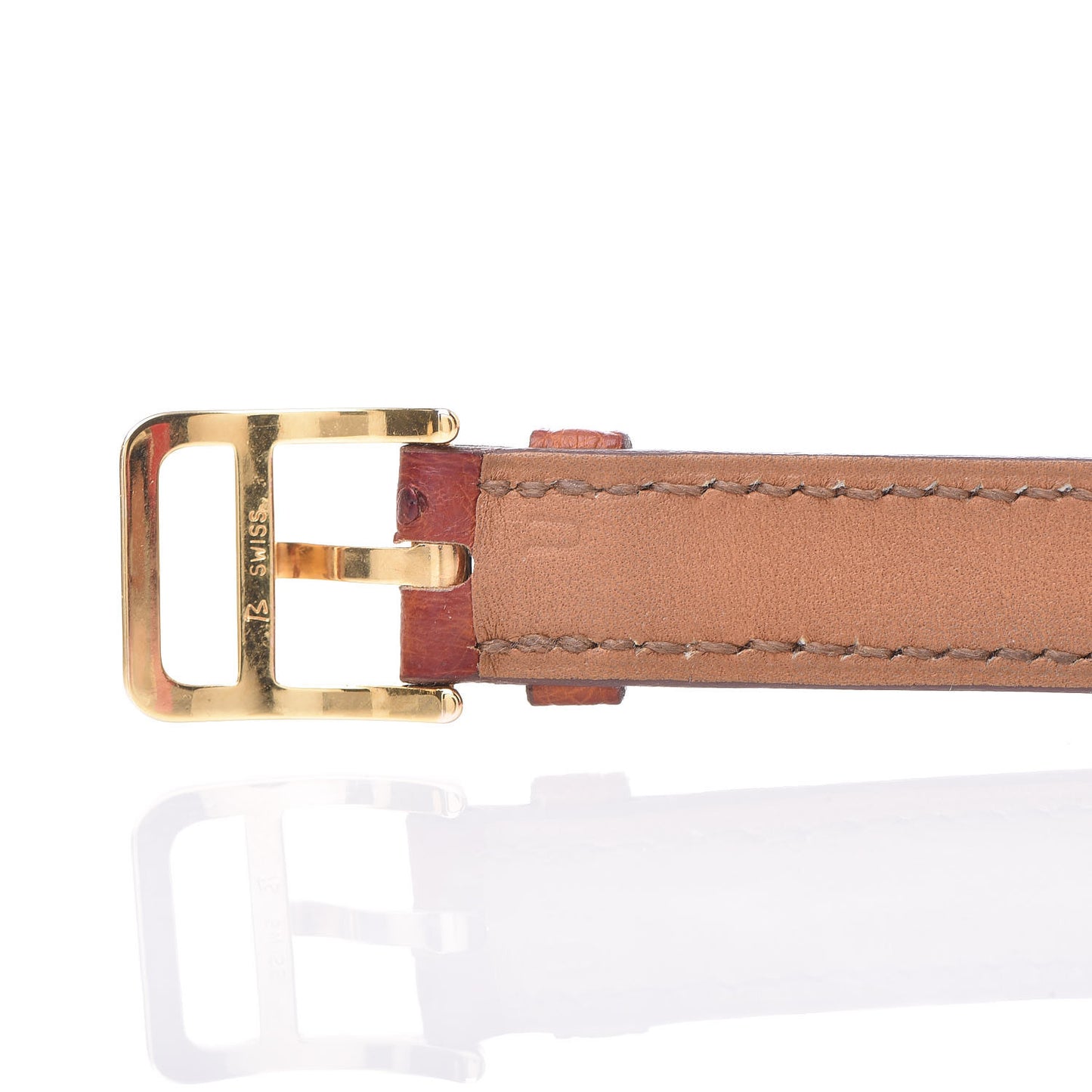 Stainless Steel Ostrich 20mm Kelly Cadena Quartz Watch Gold