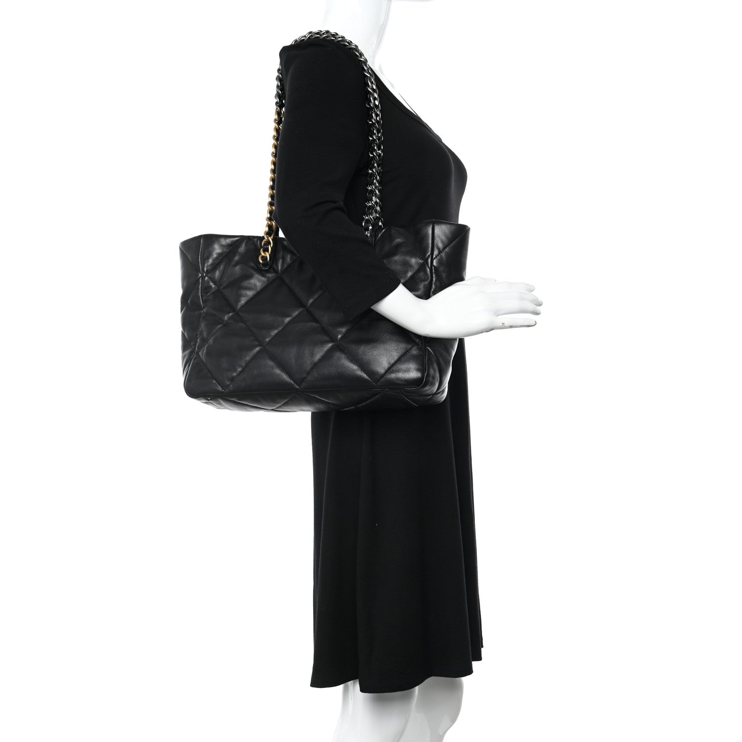Chanel Lambskin Quilted Chanel 19 East West Shopping Bag Black 2 of 10