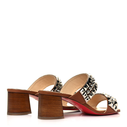 Christian Louboutin Calfskin Studded Tina Goes Mad 55 Slide Sandals 37 Cuoio 4 of 11