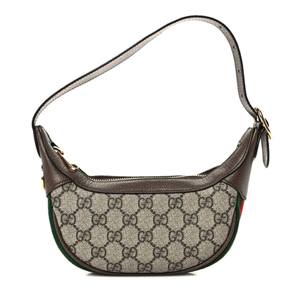 Gucci GG Supreme Monogram Textured Calfskin Web Mini Ophidia Half Moon Hobo Beige Ebony New Acero 1 of 10