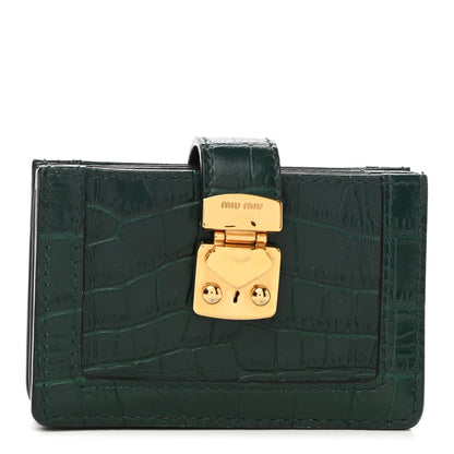 Miu Miu Calfskin Crocodile Embossed Saint Cocco Accordion Card Holder Smeraldo 1 of 8