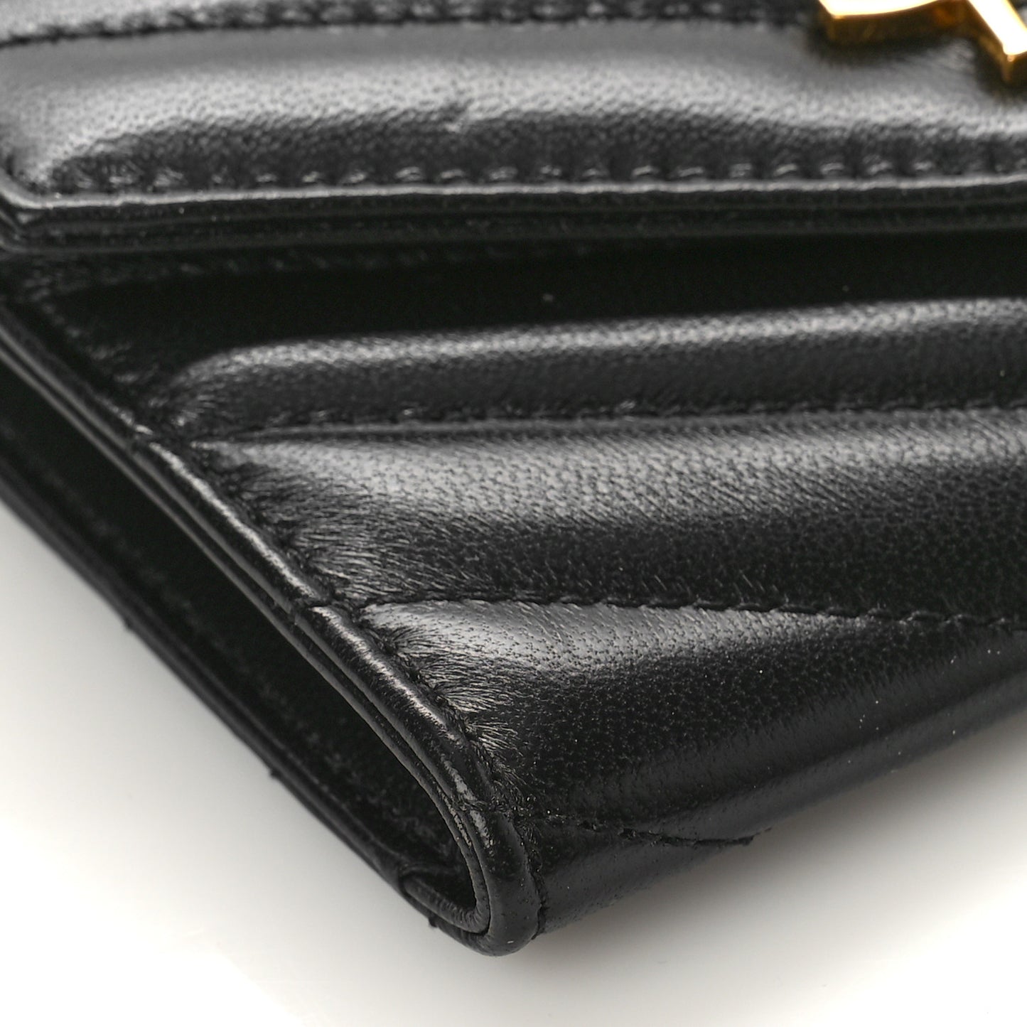 Nappa Matelasse Chevron Small Monogram Envelope Wallet Black