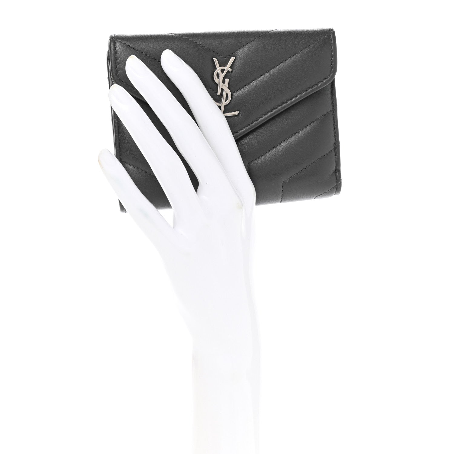 Saint Laurent Lambskin Y Quilted Monogram Compact Loulou Wallet Asphalt 2 of 9