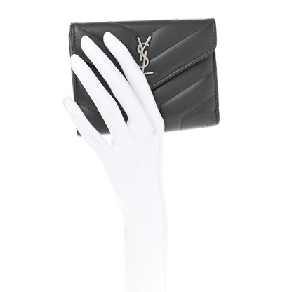 Saint Laurent Lambskin Y Quilted Monogram Compact Loulou Wallet Asphalt 2 of 9