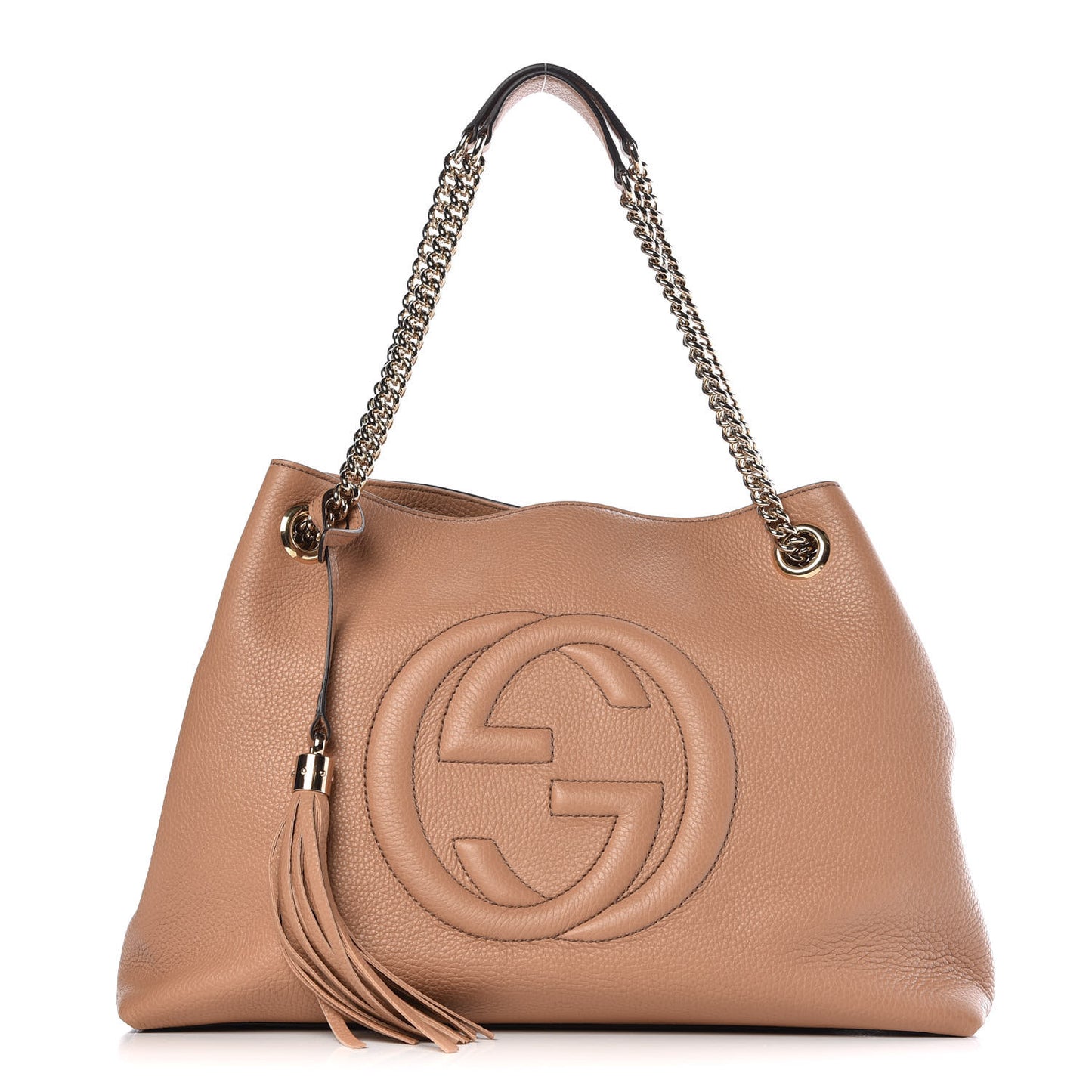 Pebbled Calfskin Medium Soho Chain Shoulder Bag Camelia
