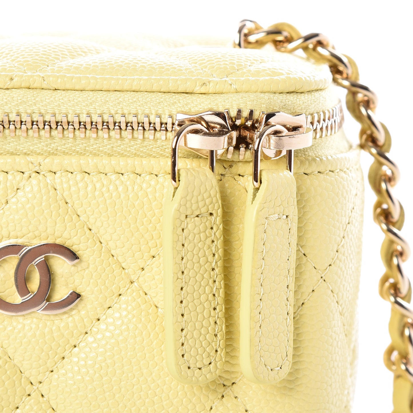 Caviar Quilted Mini Vanity Case With Chain Yellow