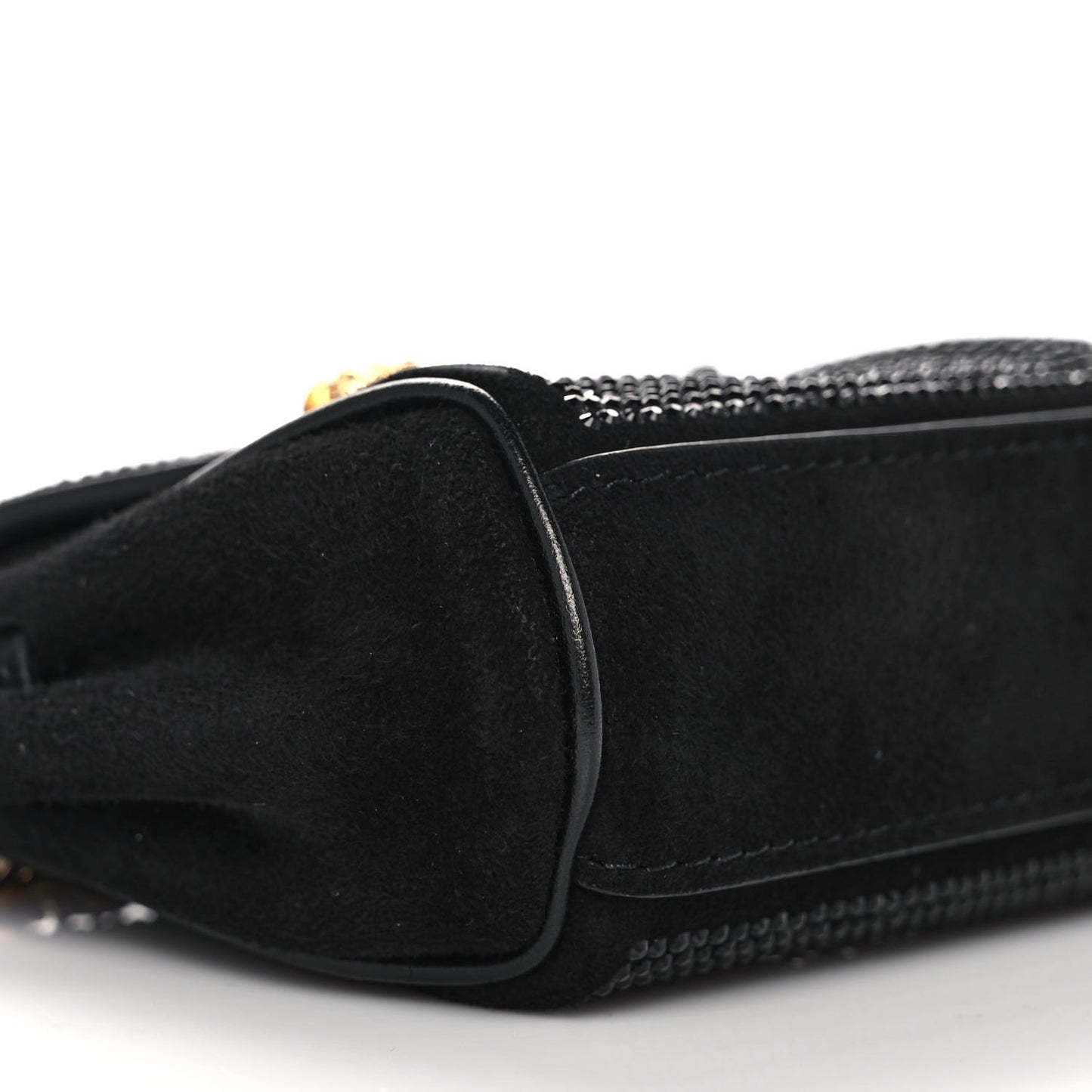 Suede Crystal Studded Micro La Medusa Bag Black