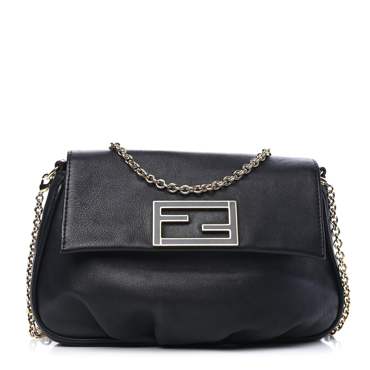 Fendi Vitello Flamingo Enamel Fendista Pouchette Crossbody Black 1 of 10