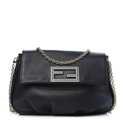Fendi Vitello Flamingo Enamel Fendista Pouchette Crossbody Black 1 of 10