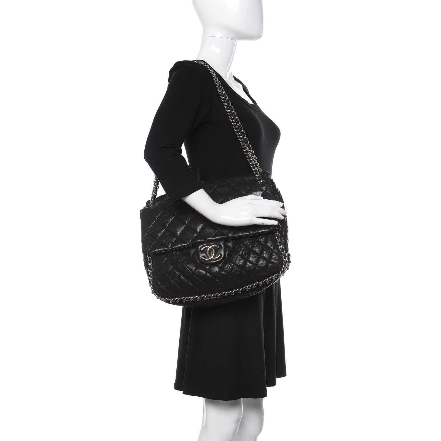 Chanel Washed Lambskin Quilted Maxi Chain Around Flap Black 2 of 14