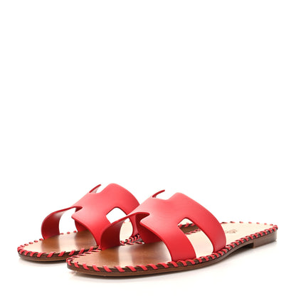 Hermes Box Calfskin Braided Oran Sandals 39 Rouge Grenadine 3 of 9