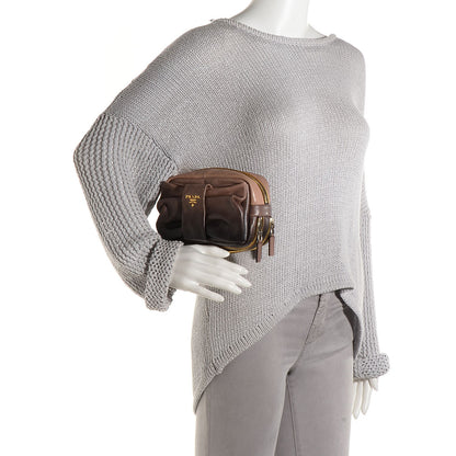 Prada Glace Calfskin Zippers Bow Clutch Ardesia Nudo 2 of 10