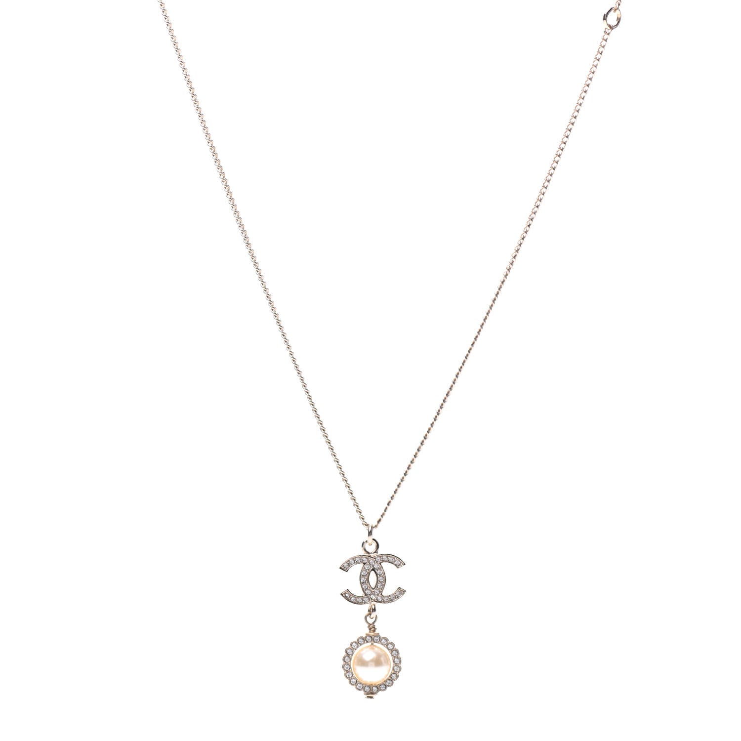 Chanel Crystal Pearl CC Lace Camellia Necklace Gold 1 of 6