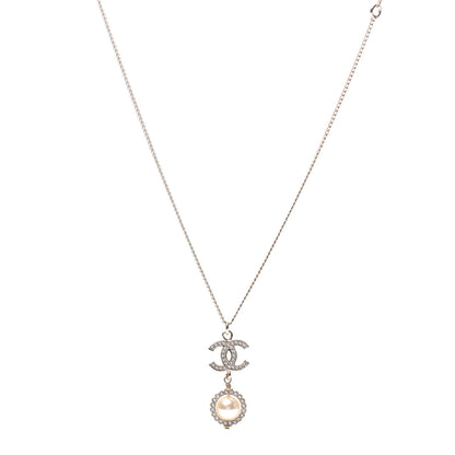 Chanel Crystal Pearl CC Lace Camellia Necklace Gold 1 of 6