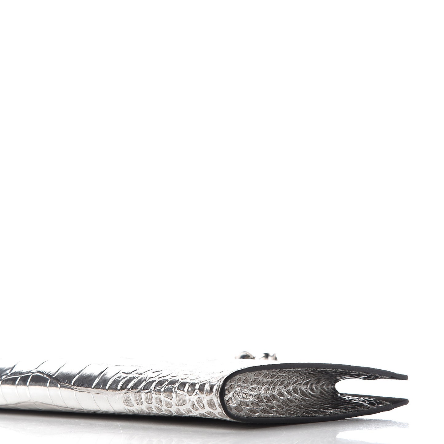 Metallic Crocodile Embossed Calfskin Knuckle Flat Clutch Silver