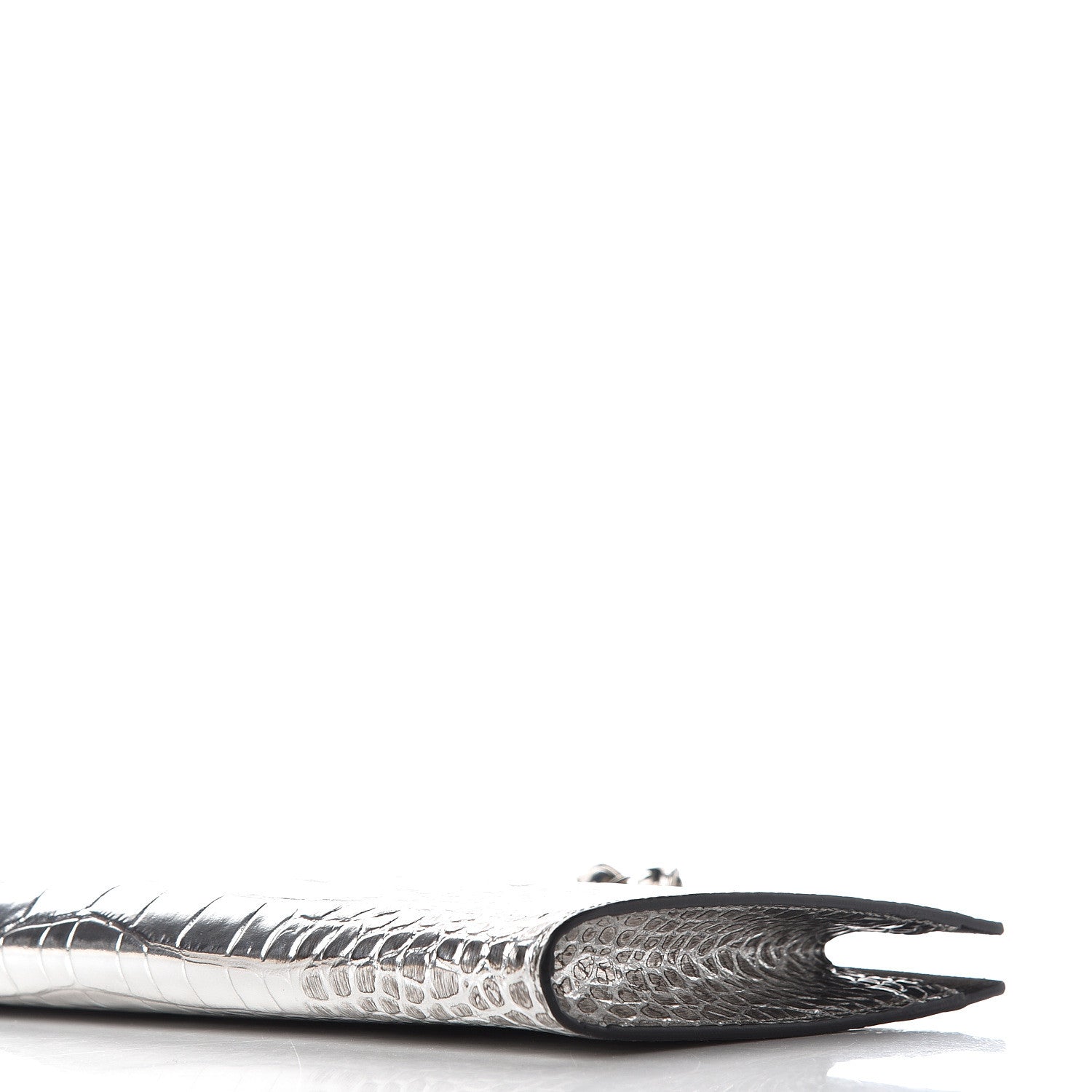 Alexander McQueen Metallic Crocodile Embossed Calfskin Knuckle Flat Clutch Silver 8 of 10