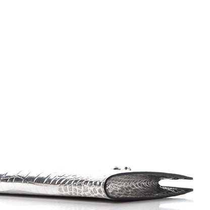 Alexander McQueen Metallic Crocodile Embossed Calfskin Knuckle Flat Clutch Silver 8 of 10