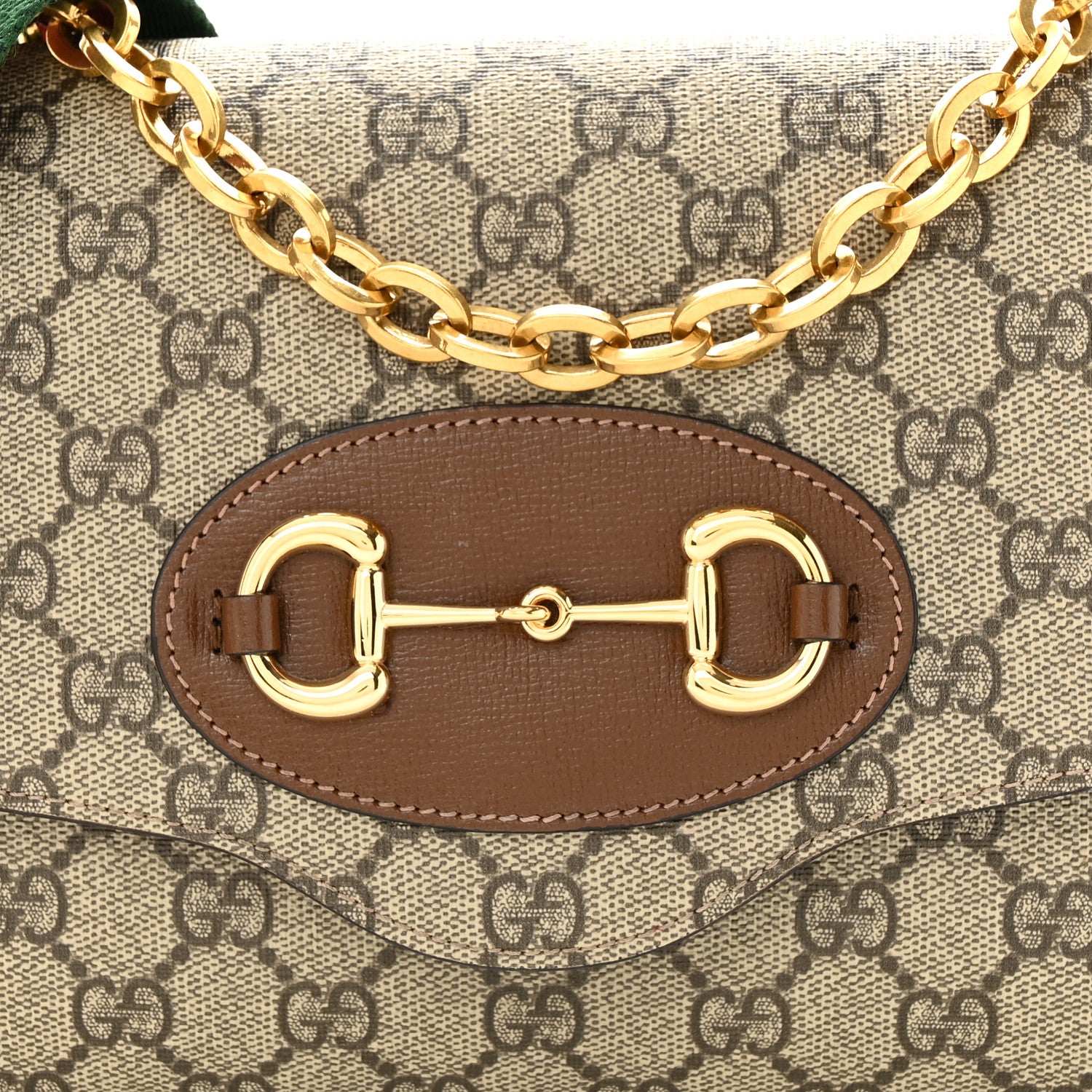 Gucci GG Supreme Monogram Azalea Calfskin Web Small Horsebit 1955 Crossbody Bag Beige Ebony Brown Sugar 8 of 10