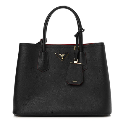 Prada Saffiano Cuir Medium Double Bag Black Fuoco 1 of 11