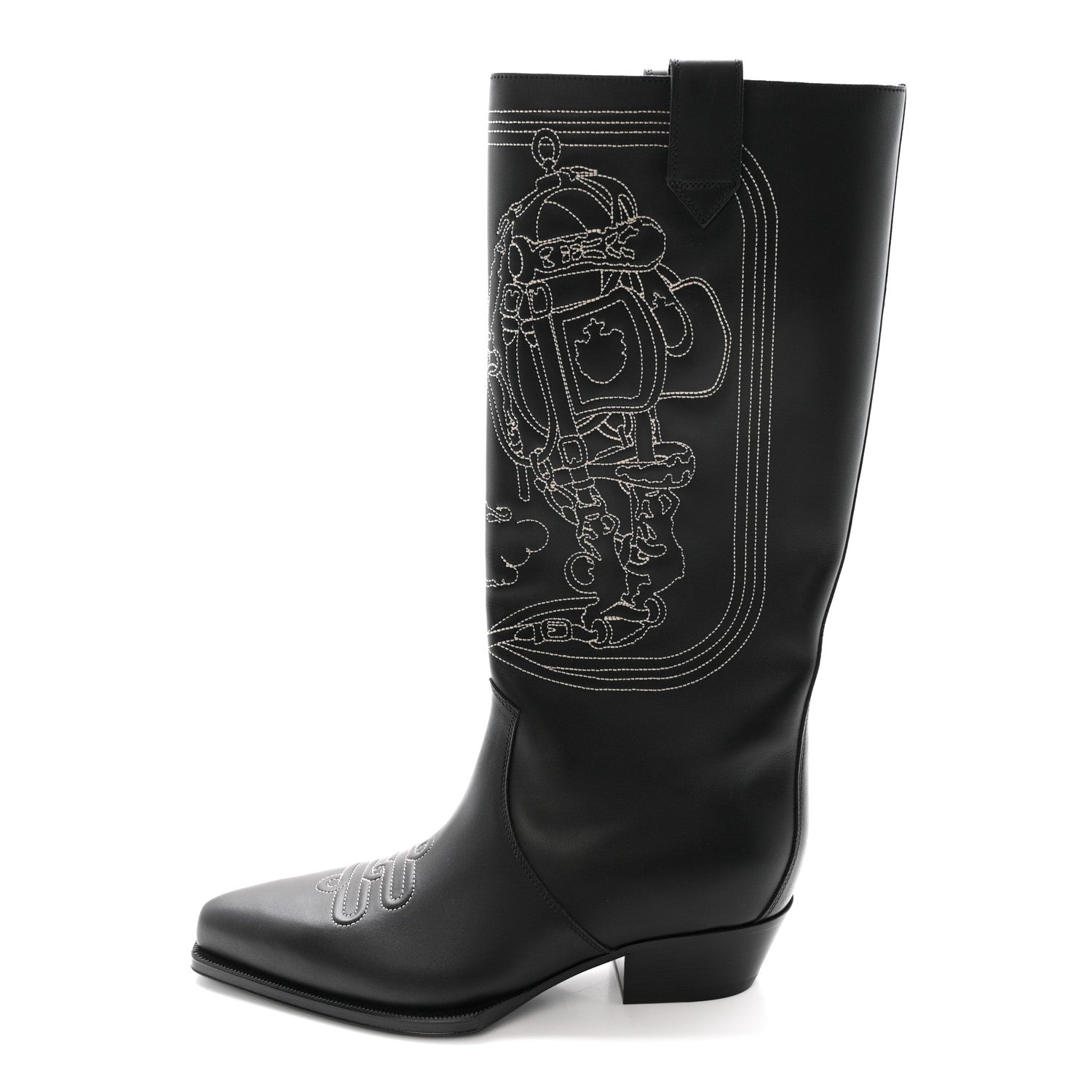 Hermes Calfskin Folk 35 Boots 39 Black 1 of 9