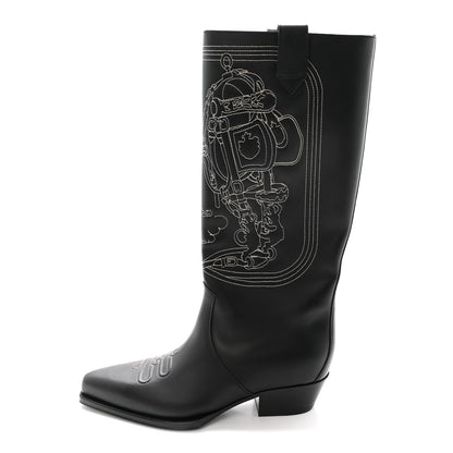 Hermes Calfskin Folk 35 Boots 39 Black 1 of 9