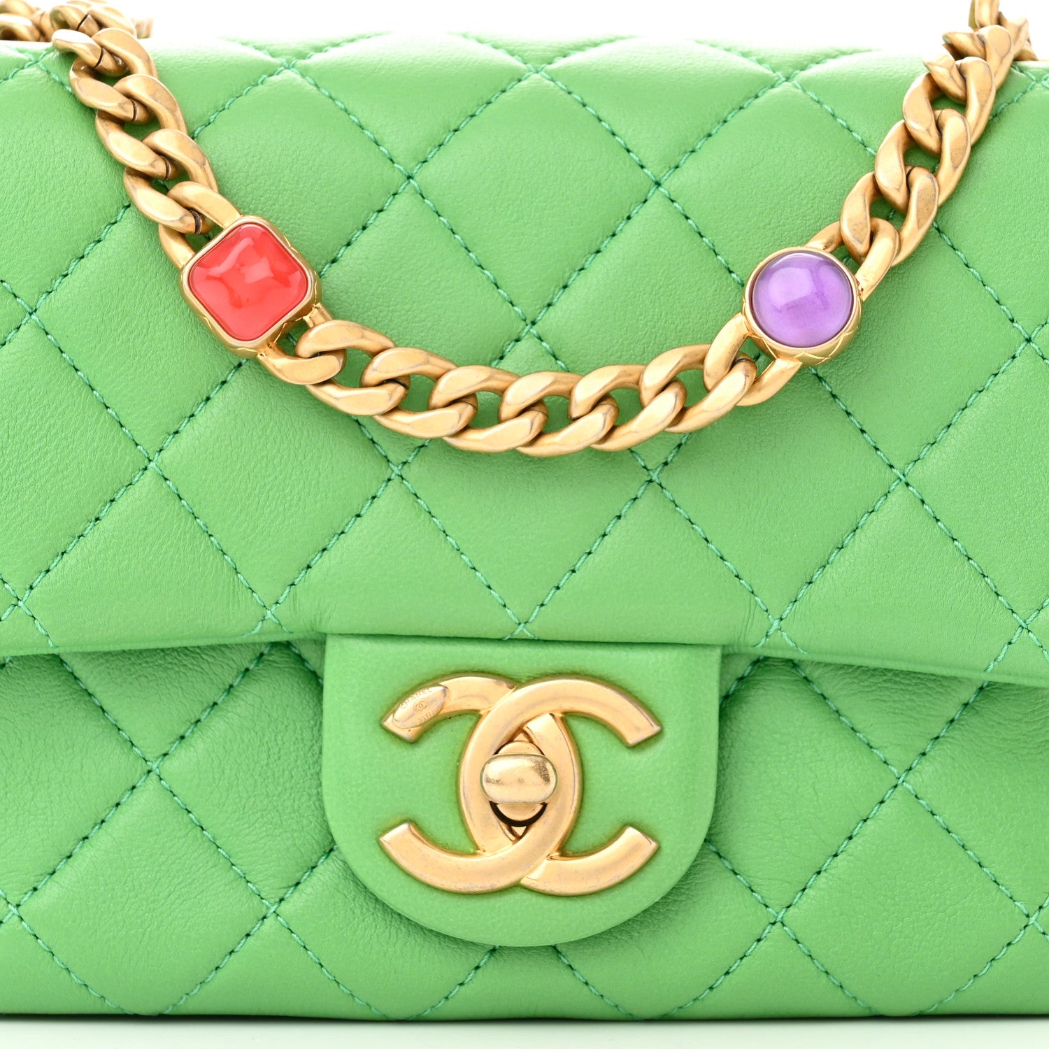 Chanel Lambskin Resin Quilted Mini Pearl Samba Square Flap Green 8 of 10