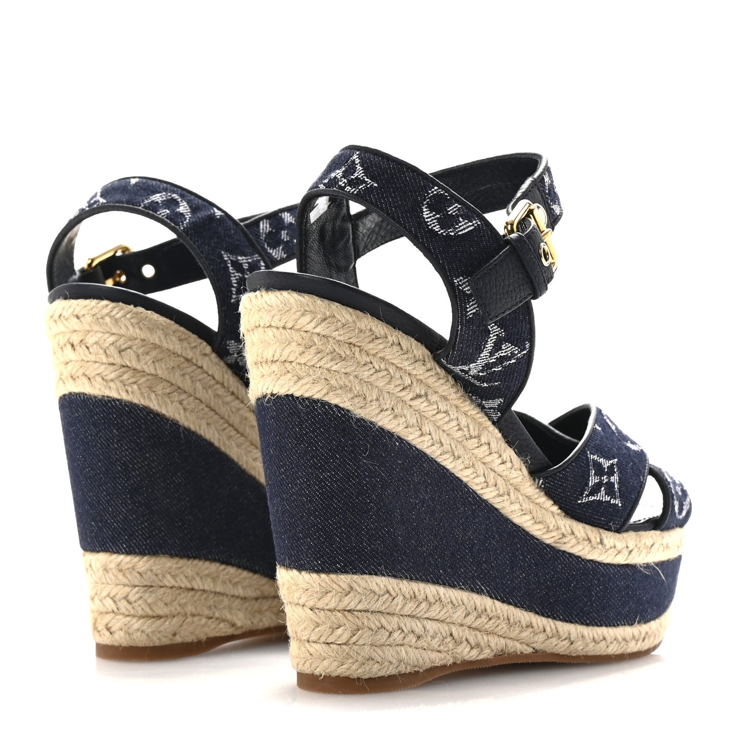 Monogram Denim Formentera Wedge Pumps 37 Grand Blue