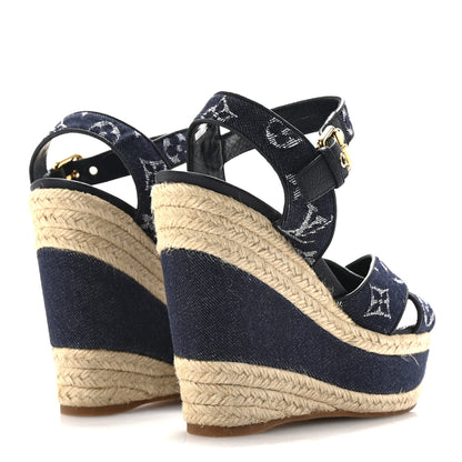 Louis Vuitton Monogram Denim Formentera Wedge Pumps 37 Grand Blue 5 of 12