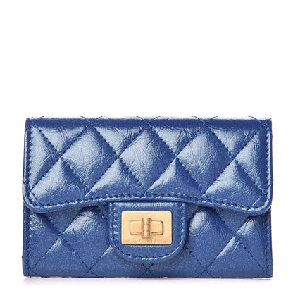 Chanel Glittered Aged Calfskin Quilted Reissue Card Holder Dark Blue 1 of 9