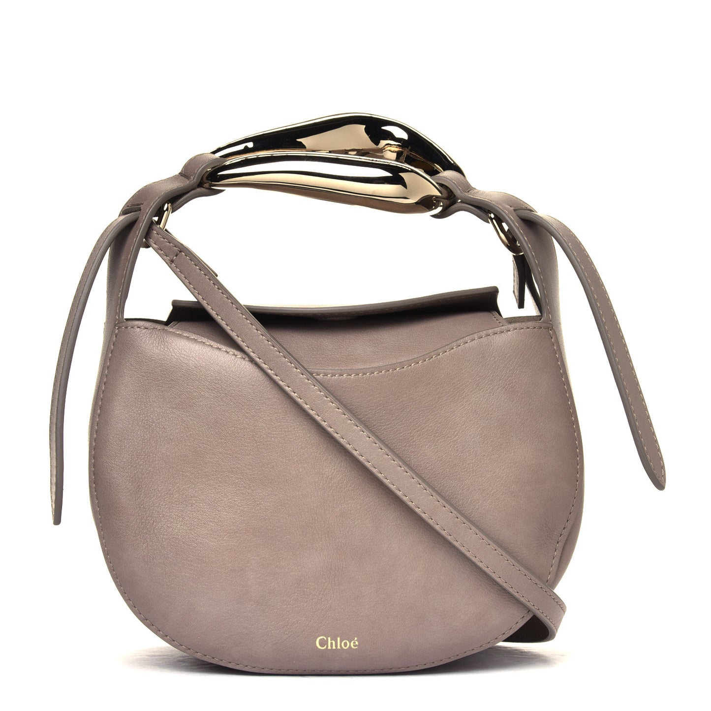 Small Grain Calfskin Kiss Bag Motty Grey