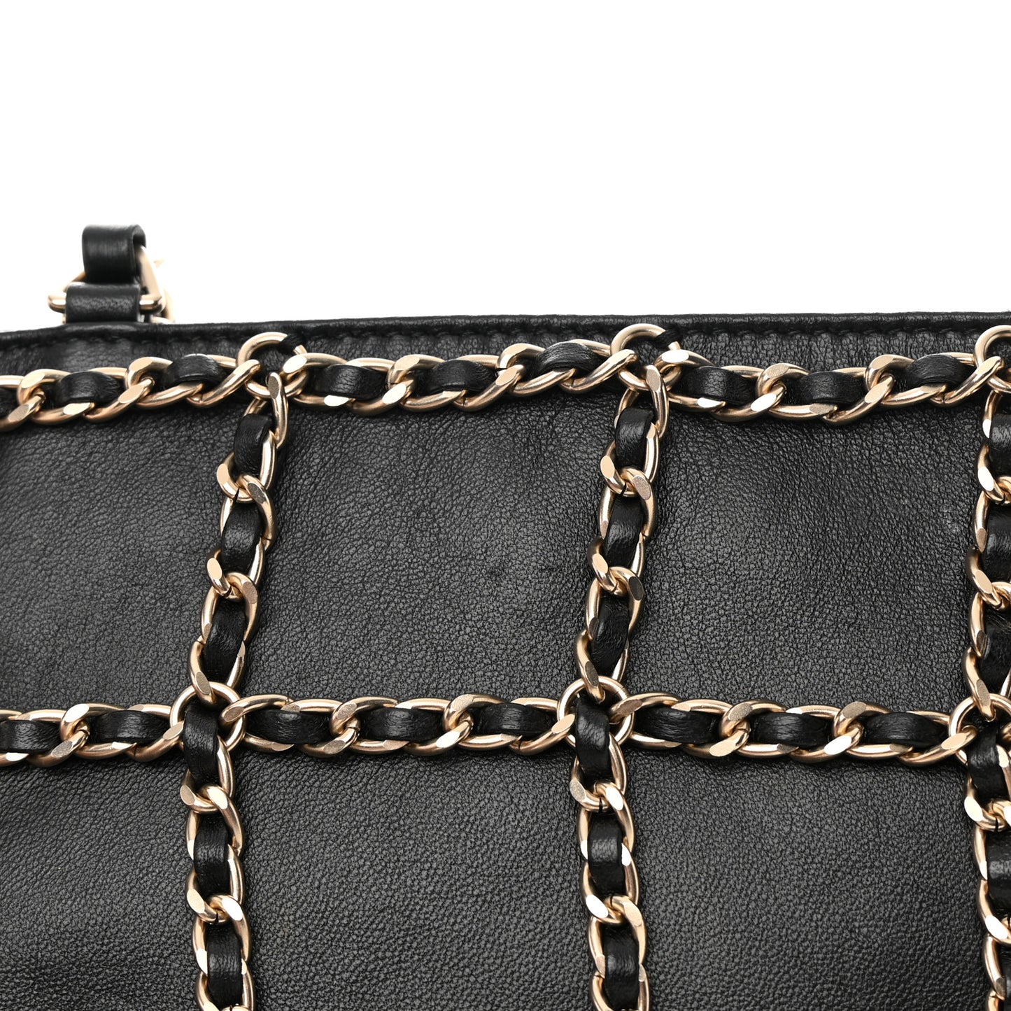 Lambskin Large Shopping Chain Tote Black